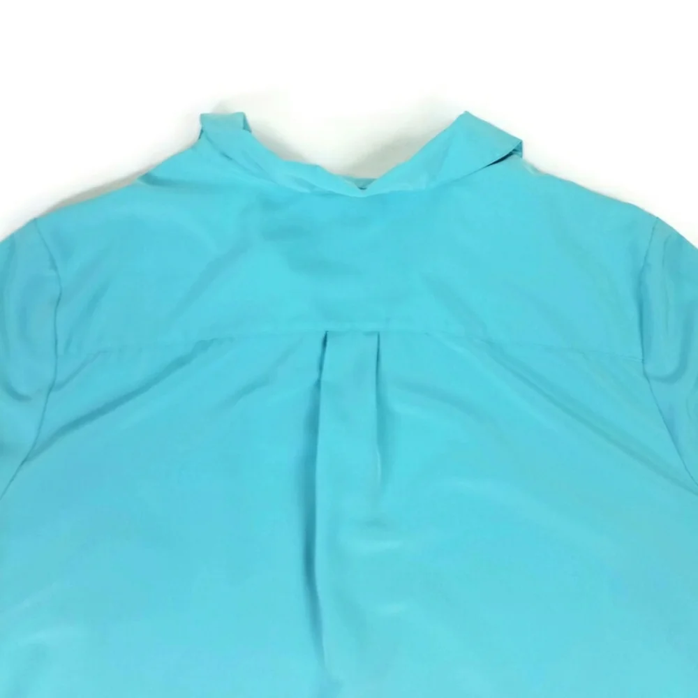 Essentials Blue Button Front Short Cuffed Sleeve Career Blouse Womens 4X - Picture 5 of 13
